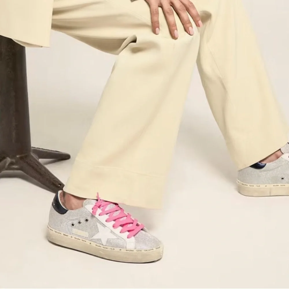Golden Goose Hi Star sneakers in glitter with checkered pattern and white star